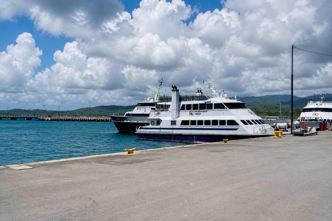 Ceiba Ferry Terminal in Puerto Rico with ferries ready for departures to Culebra during a tour organized by Culebra Tours