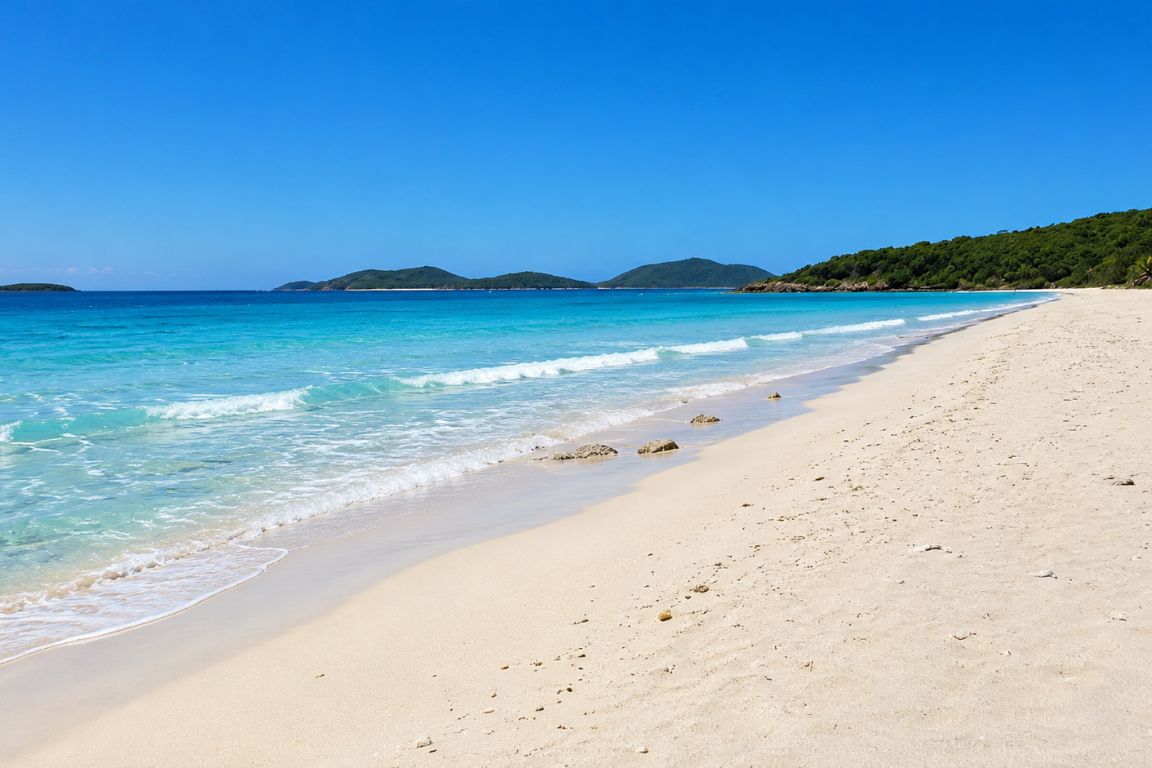 Beautiful Zoni Beach in Culebra with soft white sand and vibrant blue Caribbean Sea explored during a Culebra Tours excursion